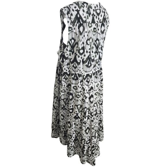 Chico's (16) Green & White Ikat Tiered V-Neck Maxi Dress W/ Pockets - Picture 8 of 9